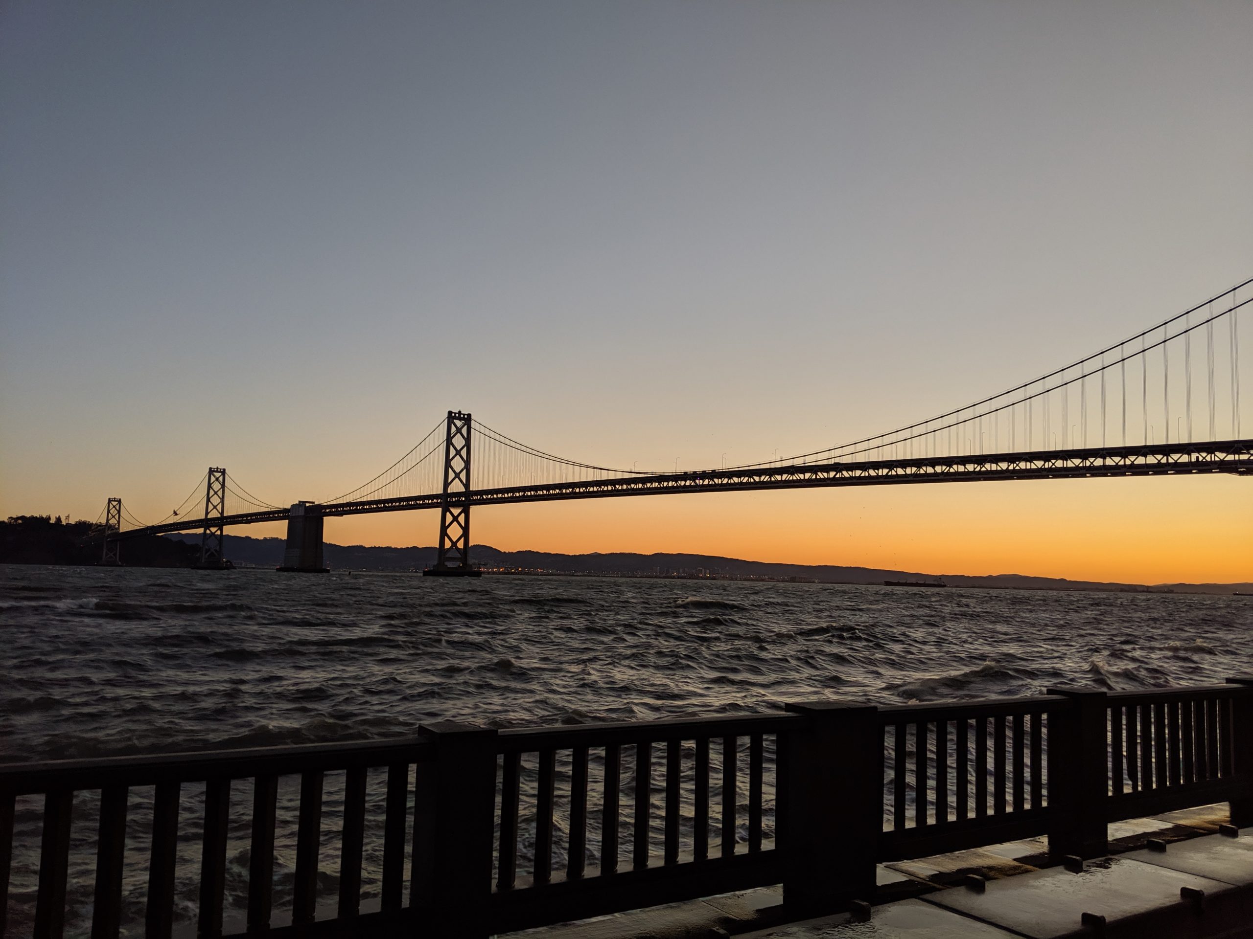 Sunrise behind the San Francisco Bay Bridge
