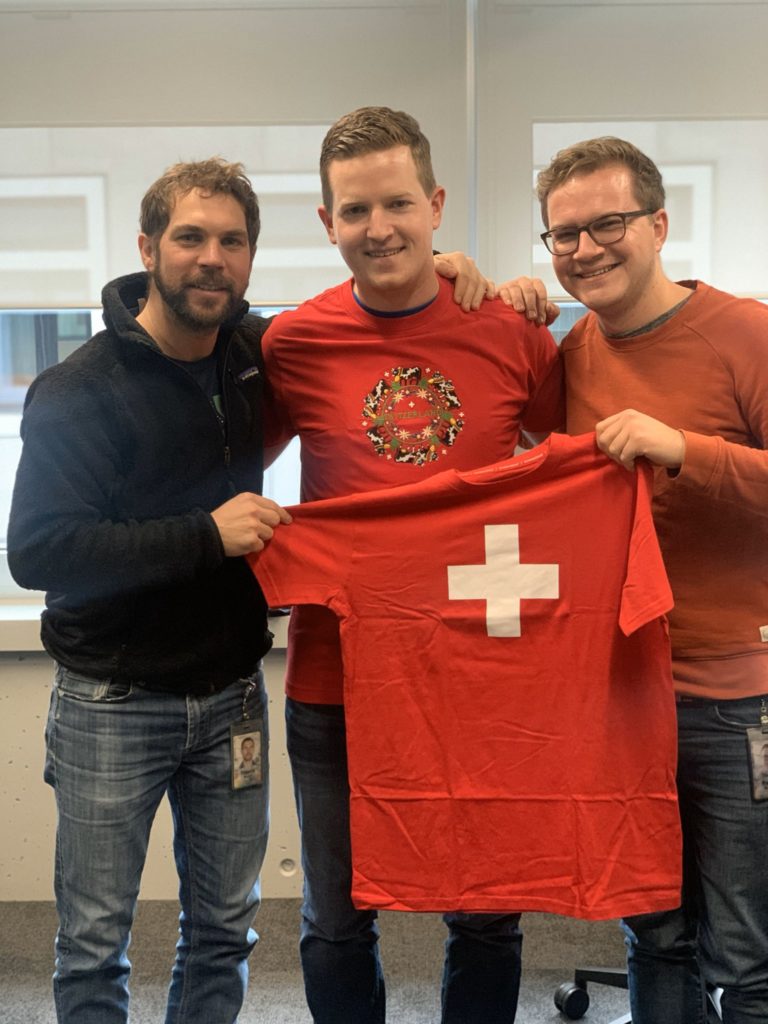 Thierry, me, and Pascal with the ugly Switzerland shirts I got