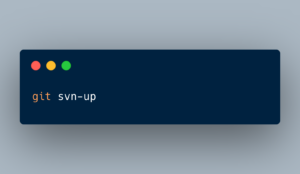 A command line interface showing the "git svn-up" command